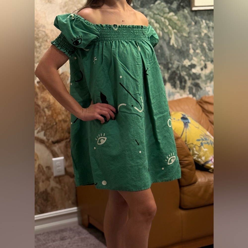 Capulet Green Off-Shoulder Smocked Dress size S/M - Picture 4 of 7